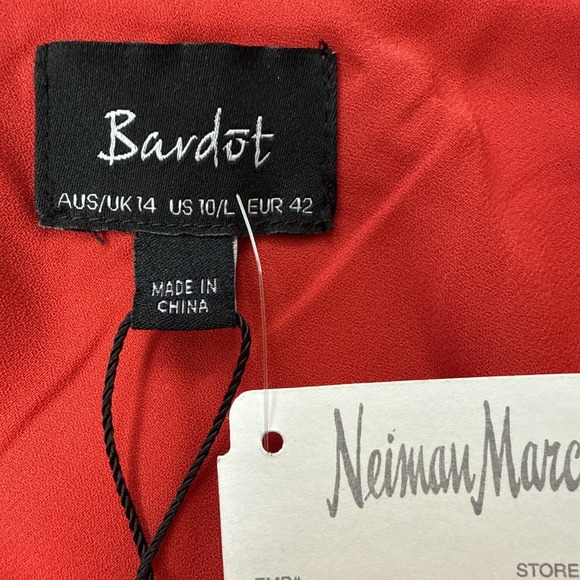Bardot Slip Dress Satin Midi Cowl Neck Neiman Marcus NWT Sz Large 10 Red‎ - Picture 3 of 16